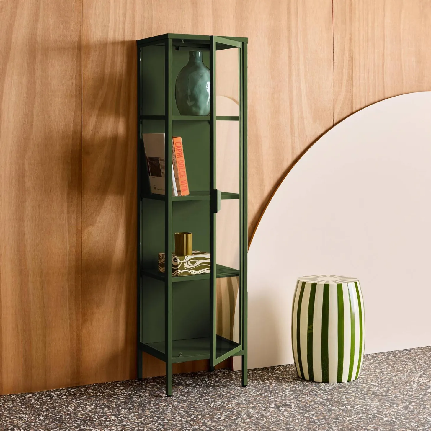 Aparador de acero y vidrio templado con 1 puerta, 160cm
