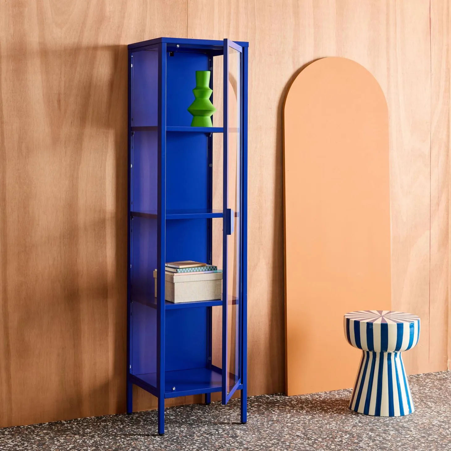 Aparador de acero y vidrio templado con 1 puerta, 160cm