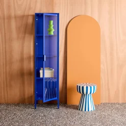 Aparador de acero y vidrio templado con 1 puerta, 160cm