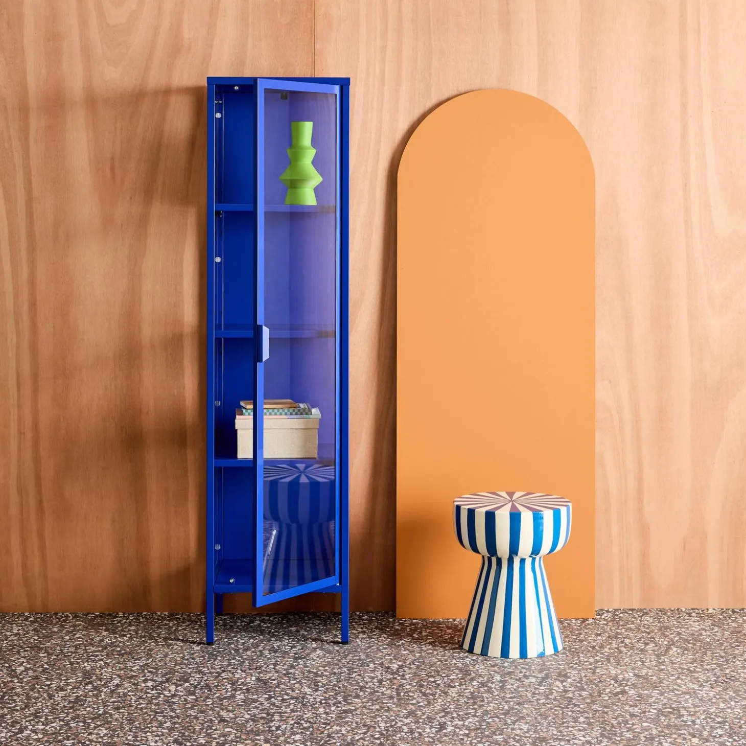 Aparador de acero y vidrio templado con 1 puerta, 160cm