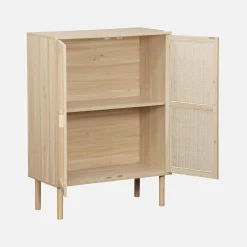Aparador de efecto caña y madera con 2 puertas, 80cm