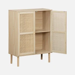 Aparador de efecto caña y madera con 2 puertas, 80cm
