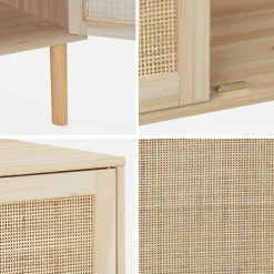 Aparador de efecto caña y madera con 2 puertas, 80cm