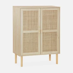 Aparador de efecto caña y madera con 2 puertas, 80cm