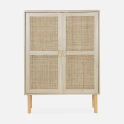 Aparador de efecto caña y madera con 2 puertas, 80cm
