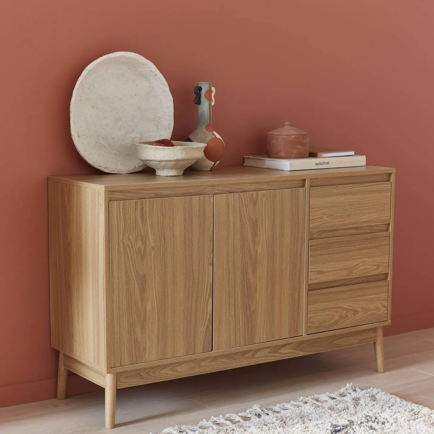 Aparador de efecto madera con 2 puertas, 120cm