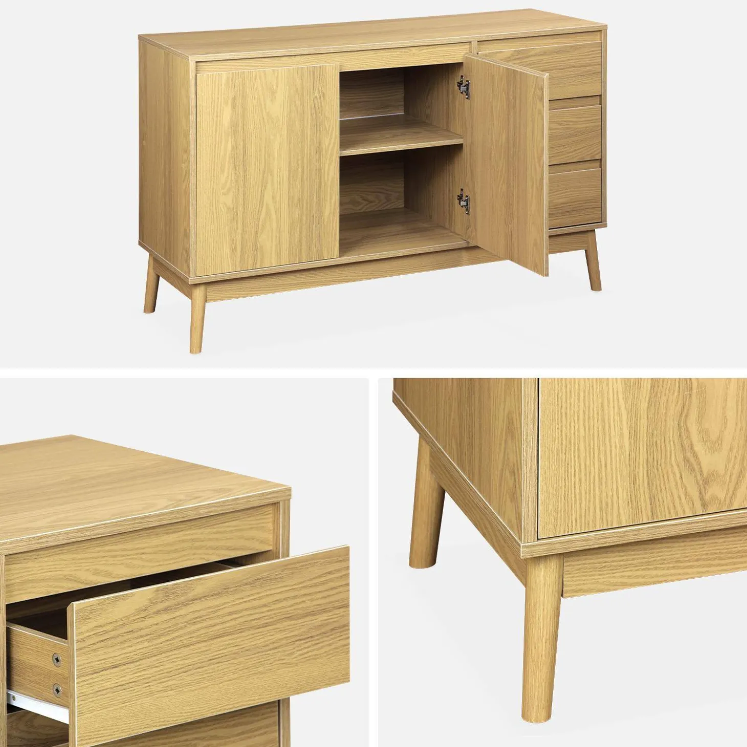 Aparador de efecto madera con 2 puertas, 120cm