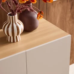 Aparador de metal y decoración de madera 3 puertas 120cm