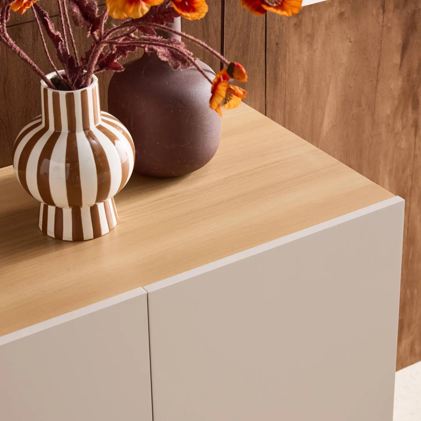 Aparador de metal y decoración de madera 3 puertas 120cm