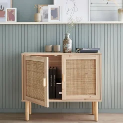 Aparador efecto caña y madera con 2 puertas, 80cm