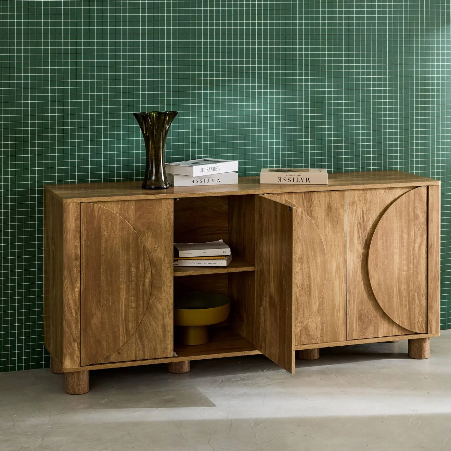Aparador efecto madera con 4 puertas, 155cm