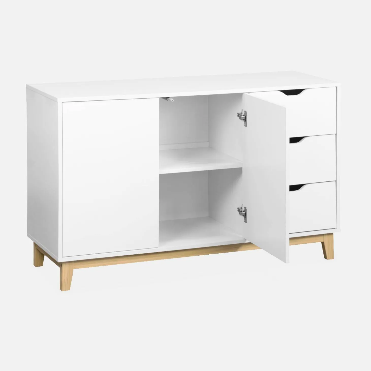 Aparador efecto madera con patas de madera 2 puertas, 120cm