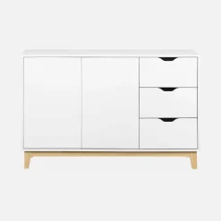 Aparador efecto madera con patas de madera 2 puertas, 120cm