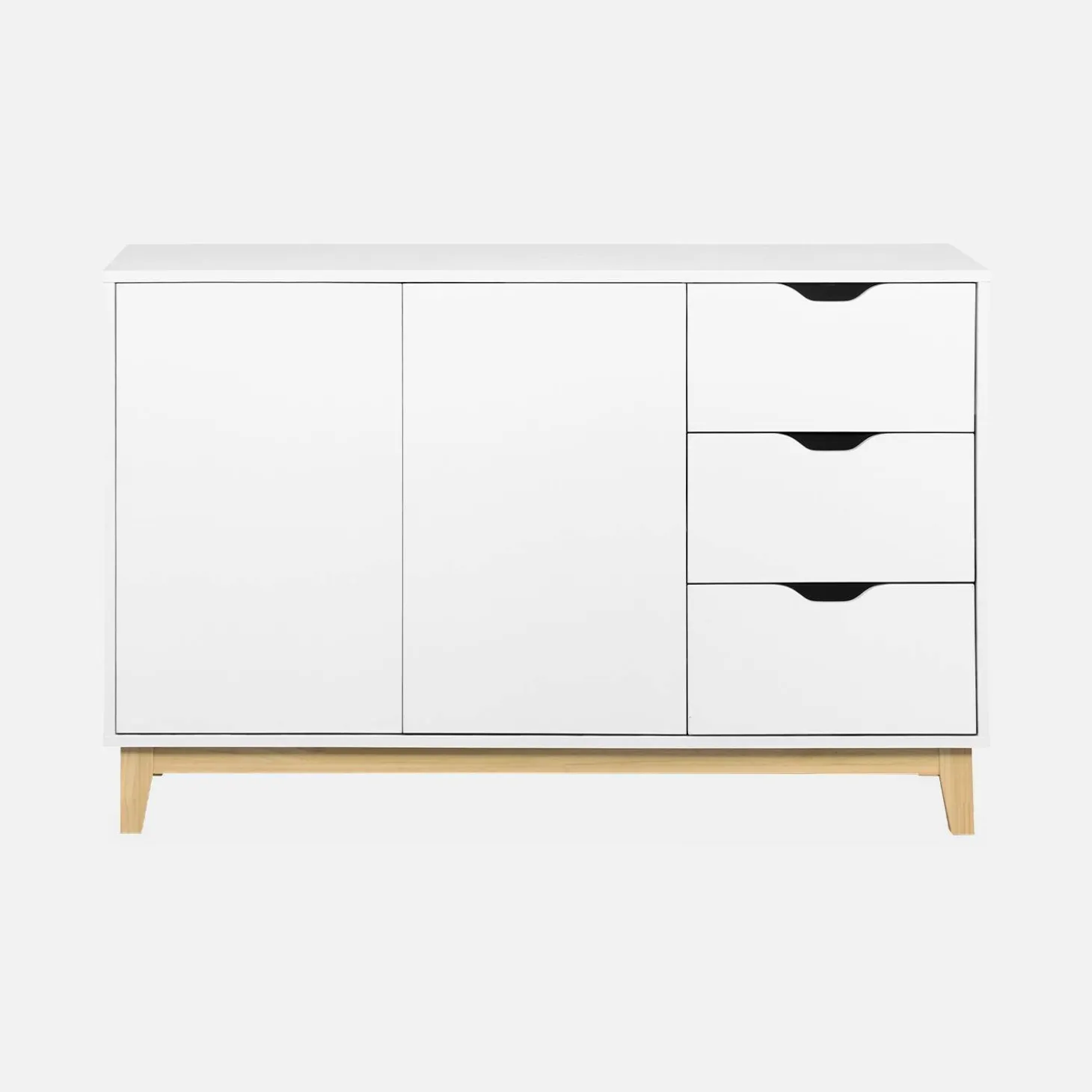 Aparador efecto madera con patas de madera 2 puertas, 120cm