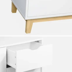 Aparador efecto madera con patas de madera 2 puertas, 120cm