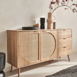 Aparador efecto madera de 2 puertas y 3 cajones, 150cm
