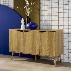Aparador efecto nogal con 3 puertas y 3 estantes, 120cm