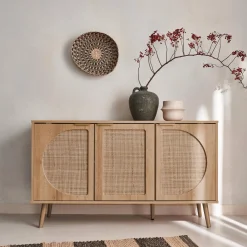 Aparador escandinavo con efecto madera de 3 puertas, 120cm