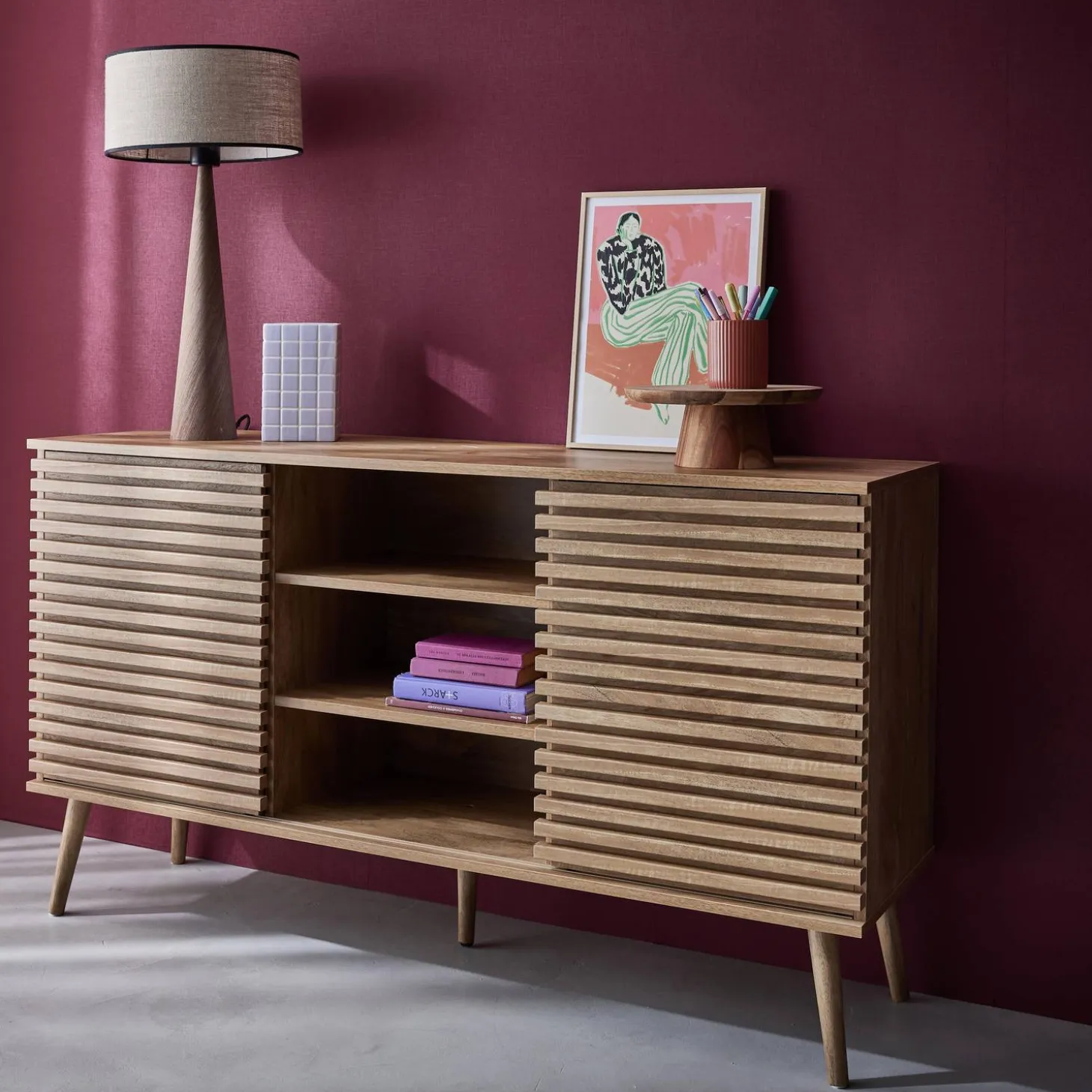 Aparador escandinavo de madera con 2 puertas, 140cm