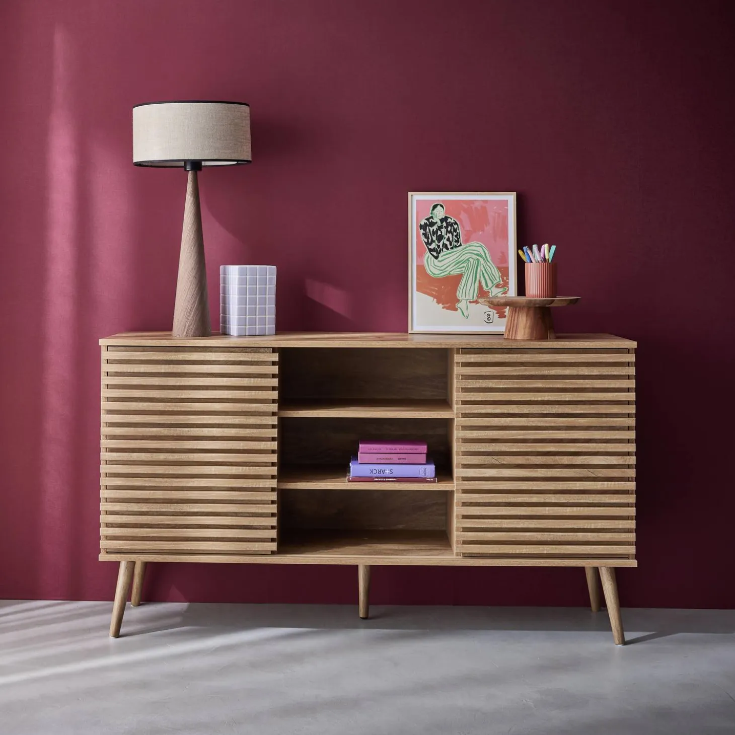 Aparador escandinavo de madera con 2 puertas, 140cm