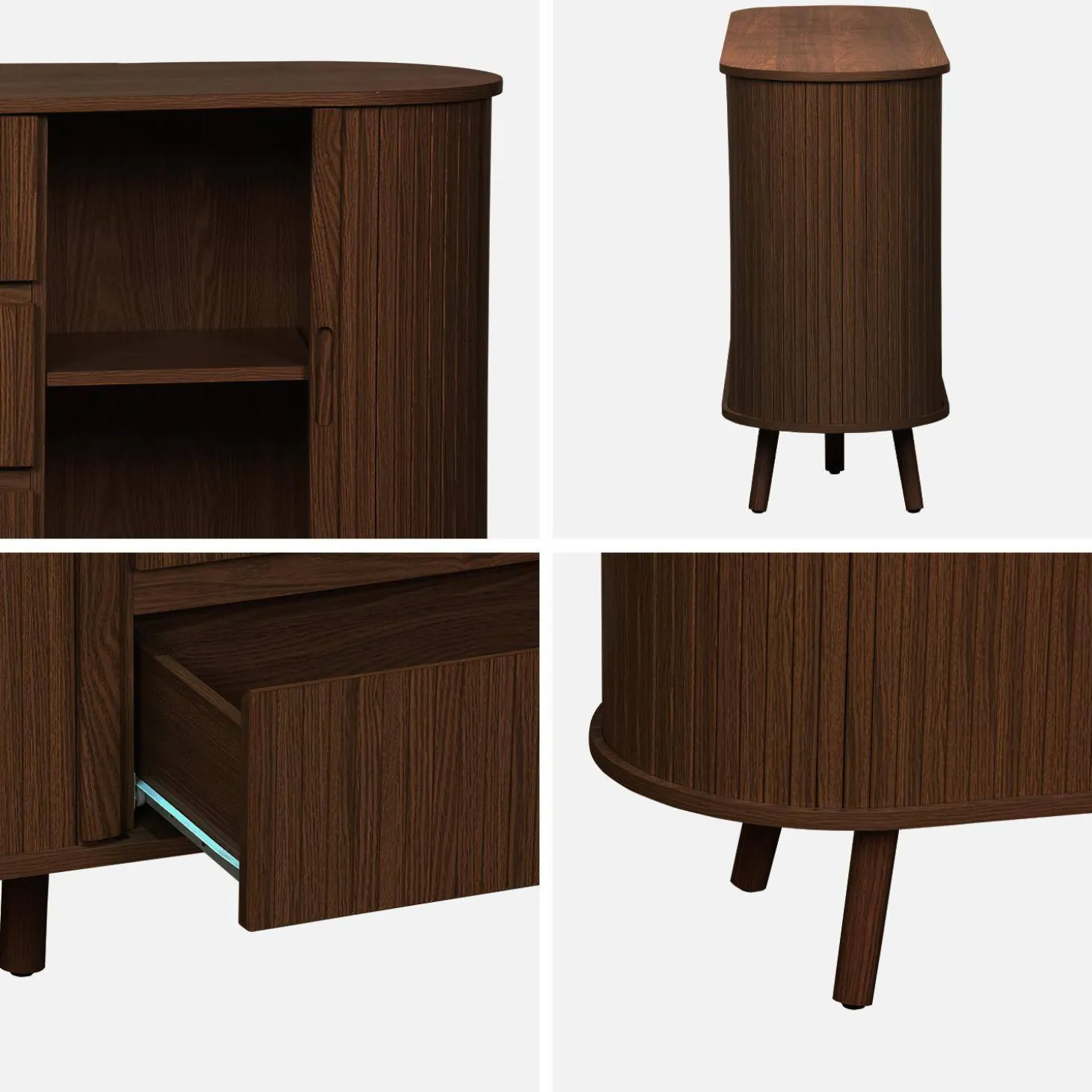 Aparador escandinavo efecto madera ranurada con 2 puertas correderas, 150cm