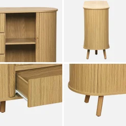 Aparador escandinavo efecto madera ranurada con 2 puertas correderas, 150cm