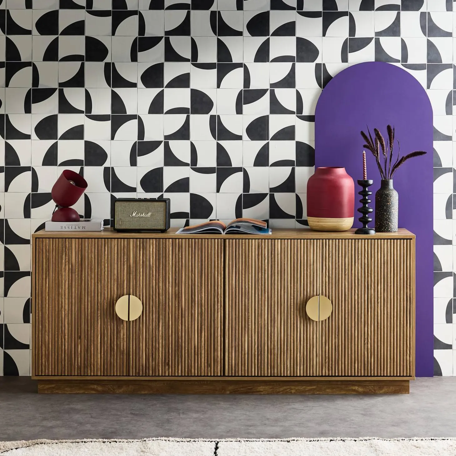 Aparador exótico de 4 puertas efecto madera de mango, 180cm
