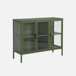 Aparador industrial de metal y vidrio templado 3 puertas, 100cm