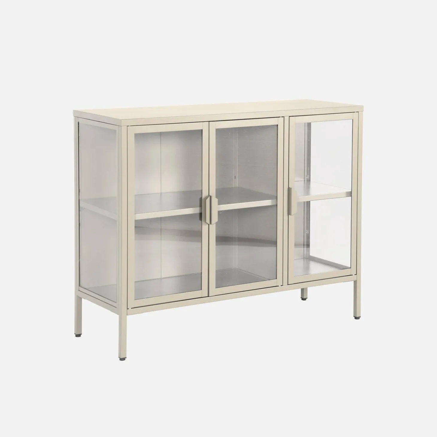 Aparador industrial de metal y vidrio templado 3 puertas, 100cm