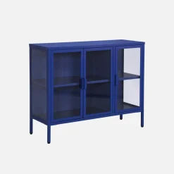 Aparador industrial de metal y vidrio templado 3 puertas, 100cm