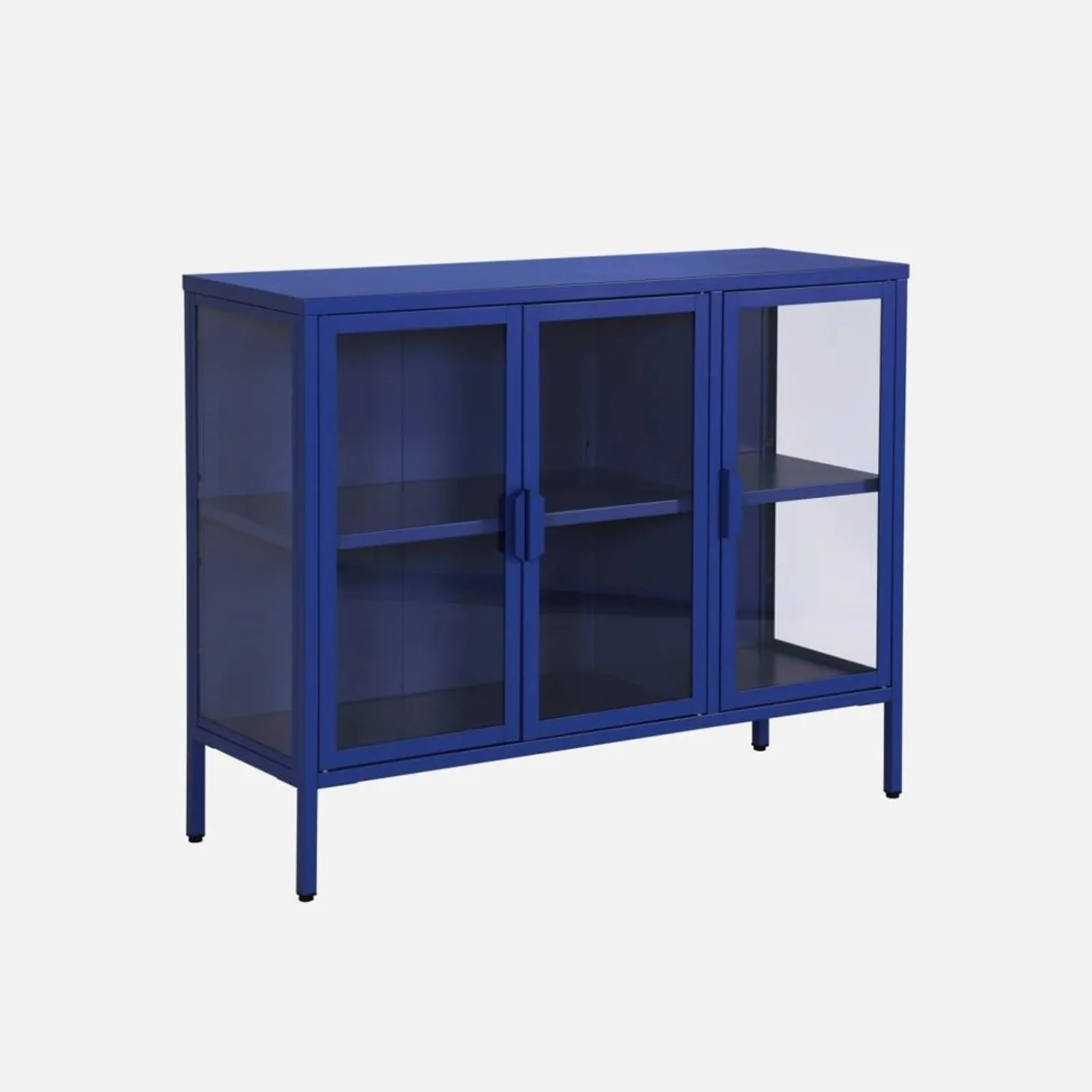 Aparador industrial de metal y vidrio templado 3 puertas, 100cm