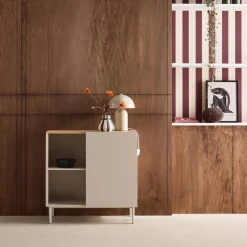 Aparador, mueble de almacenamiento de metal y decoración de madera 1 puerta, 80cm
