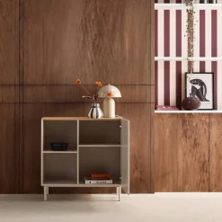 Aparador, mueble de almacenamiento de metal y decoración de madera 1 puerta, 80cm