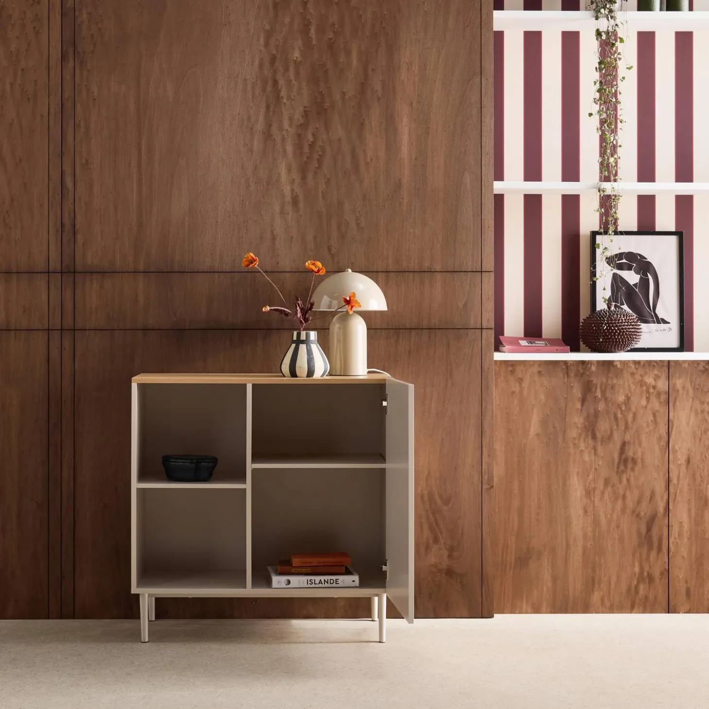 Aparador, mueble de almacenamiento de metal y decoración de madera 1 puerta, 80cm