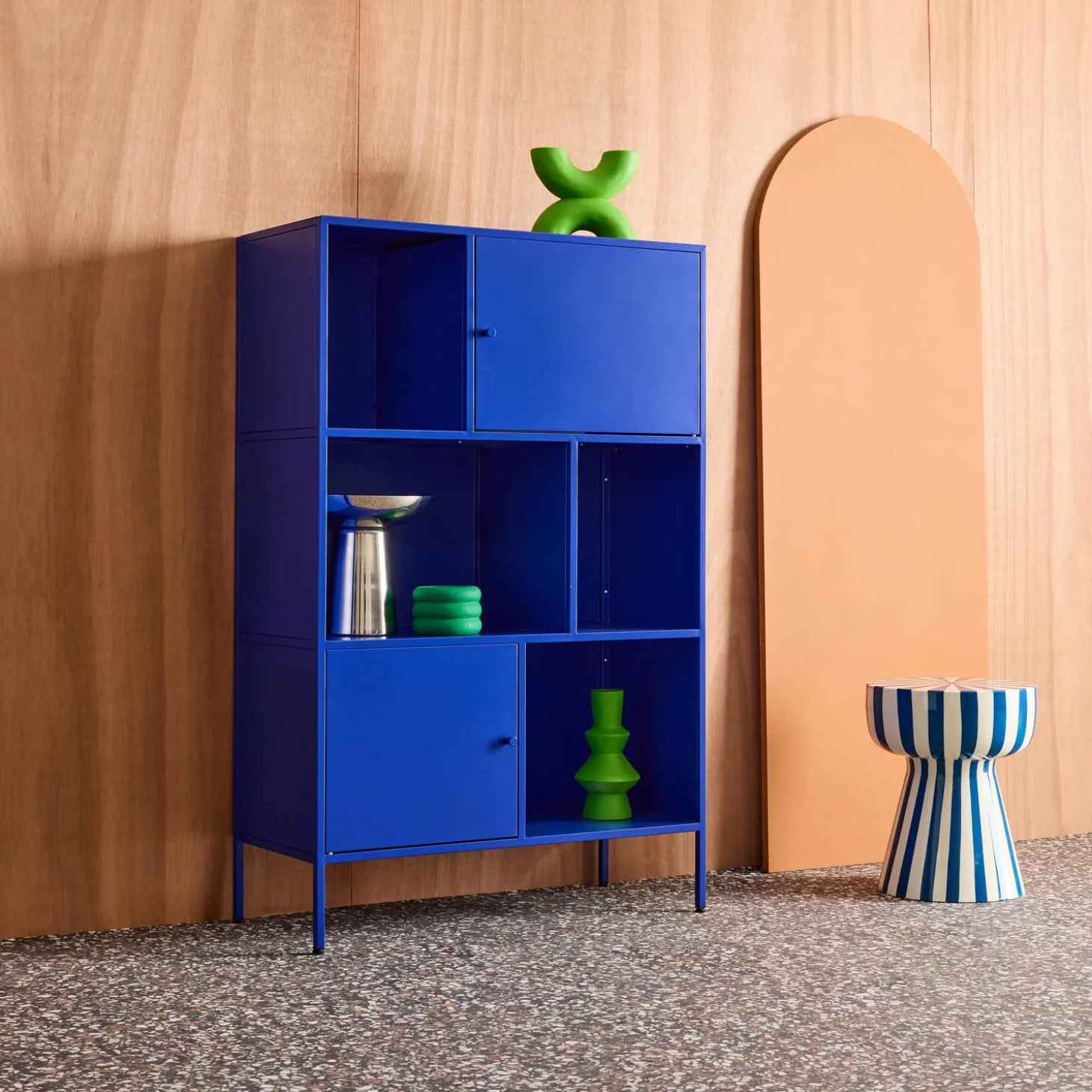 Aparador, mueble de almacenamiento industrial de metal con 6 compartimentos