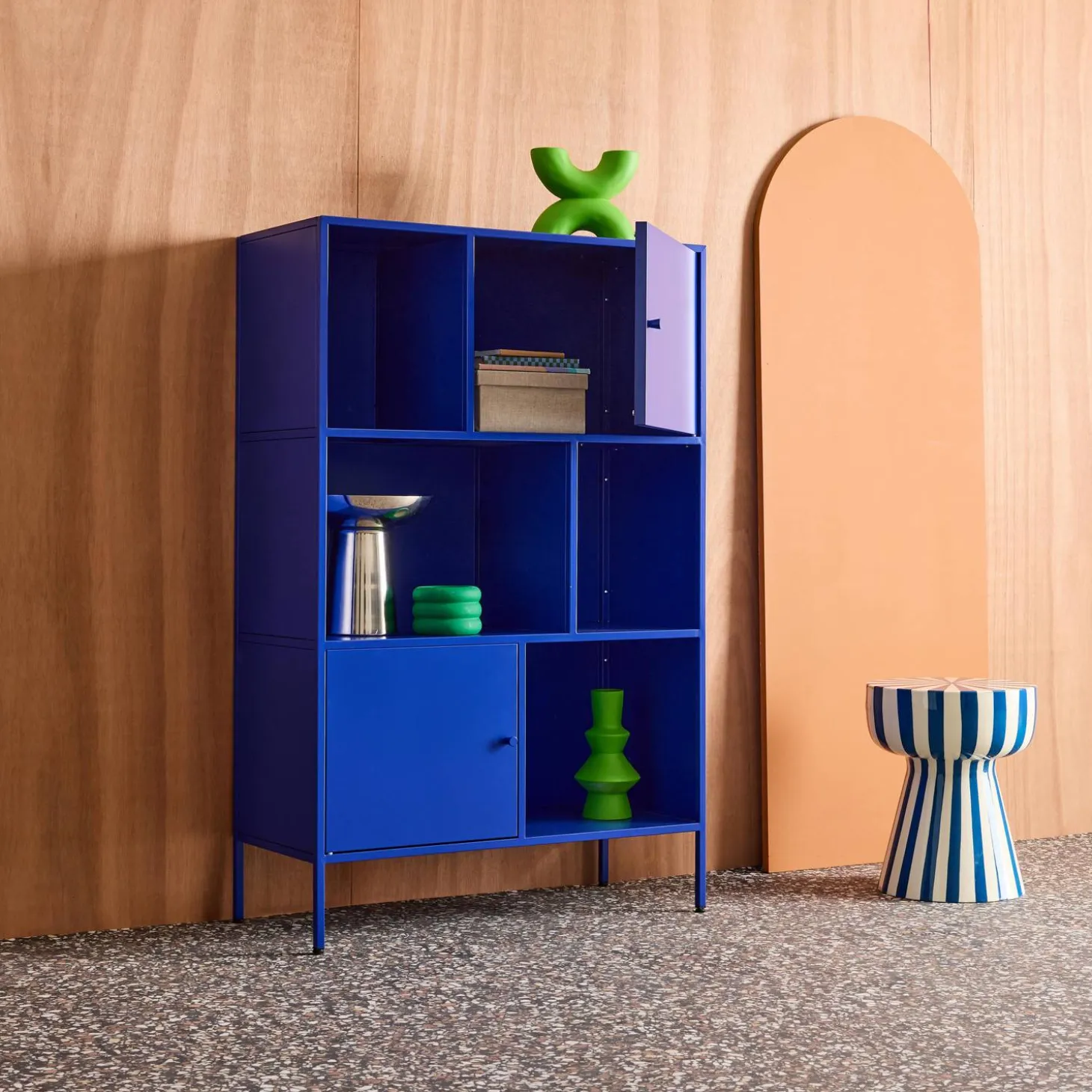 Aparador, mueble de almacenamiento industrial de metal con 6 compartimentos