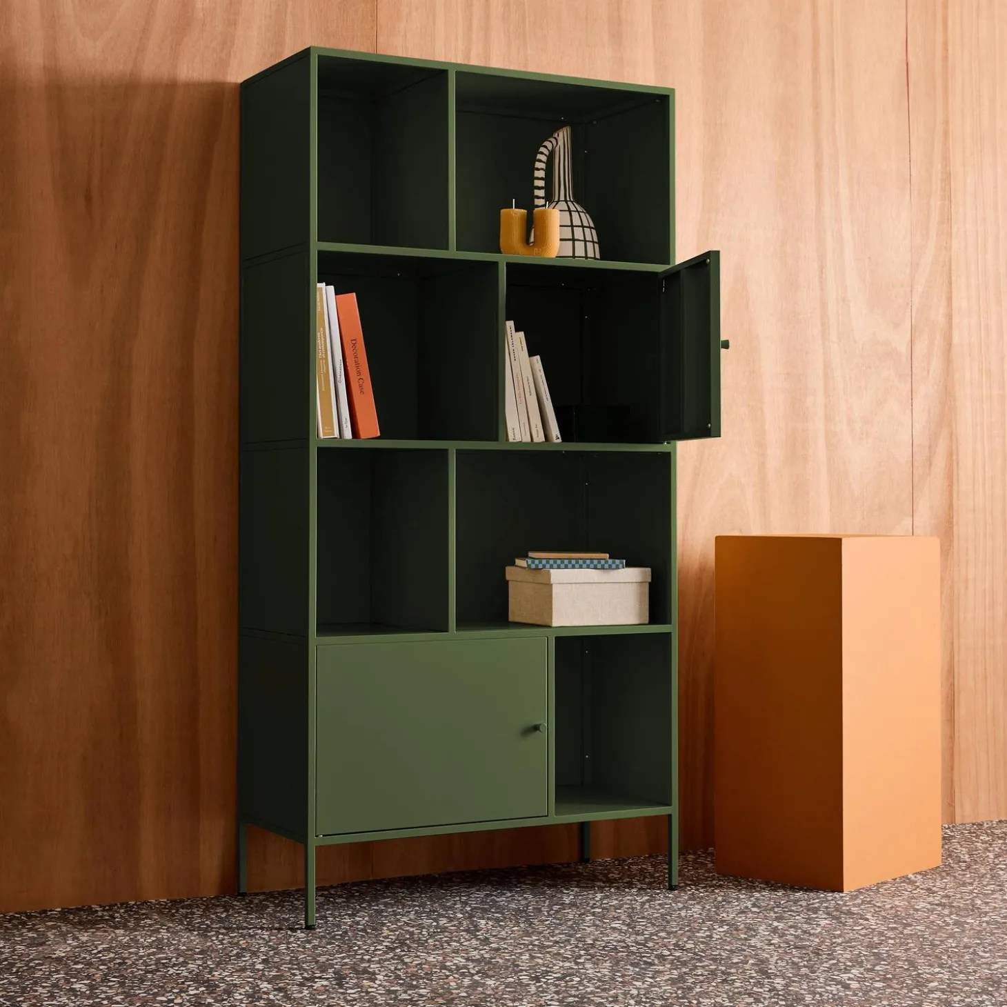 Aparador, mueble de almacenamiento industrial de metal con 8 compartimentos
