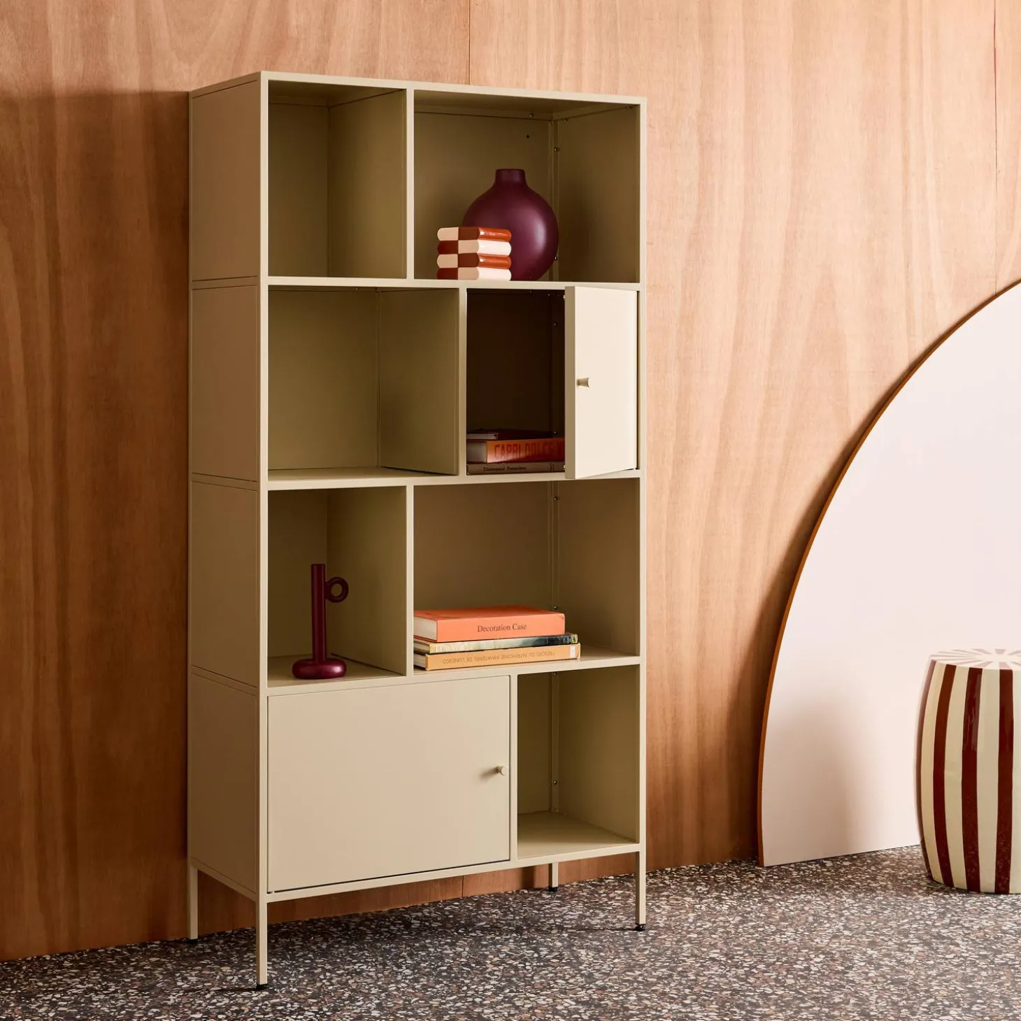 Aparador, mueble de almacenamiento industrial de metal con 8 compartimentos