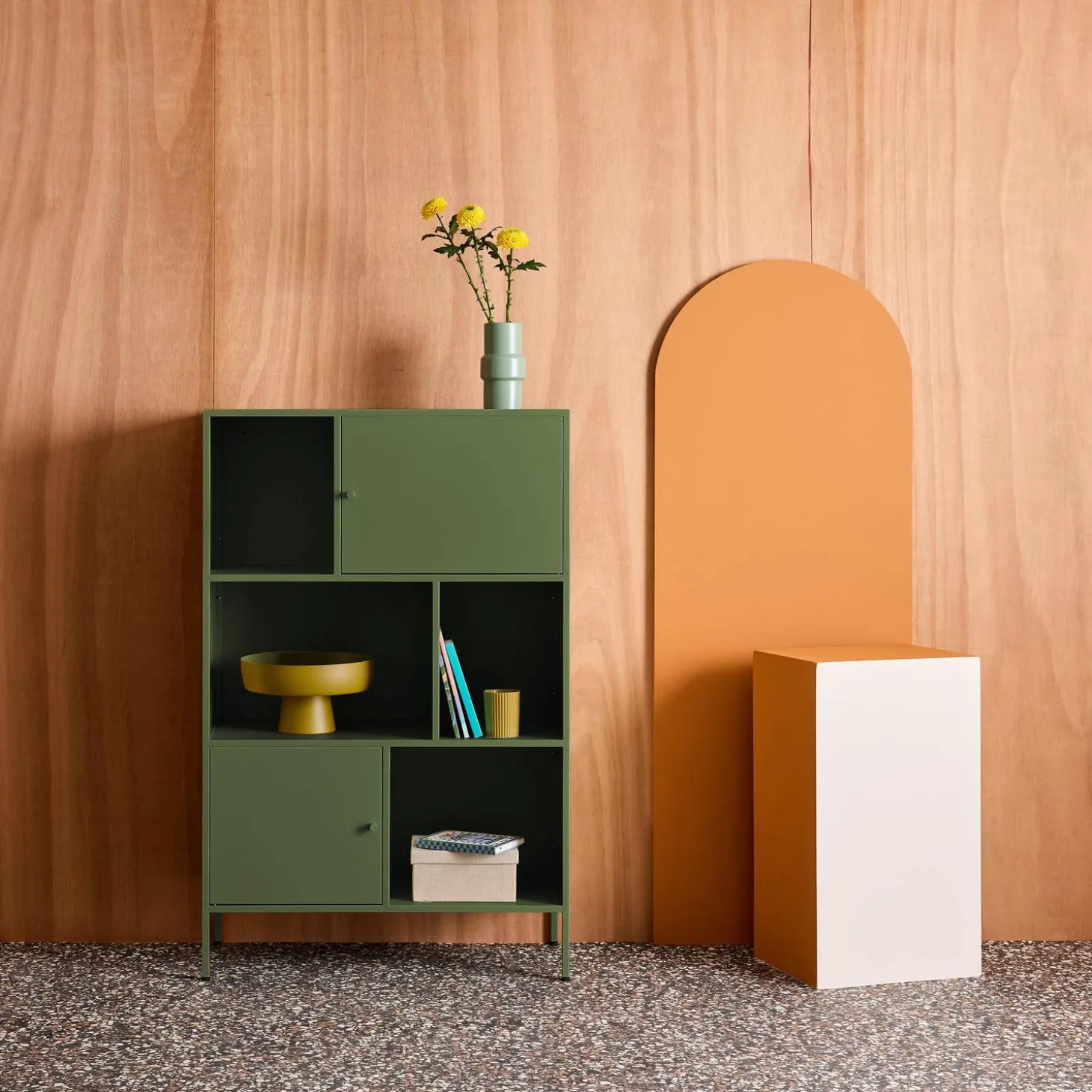 Aparador, mueble de almacenamiento industrial de metal con 6 compartimentos