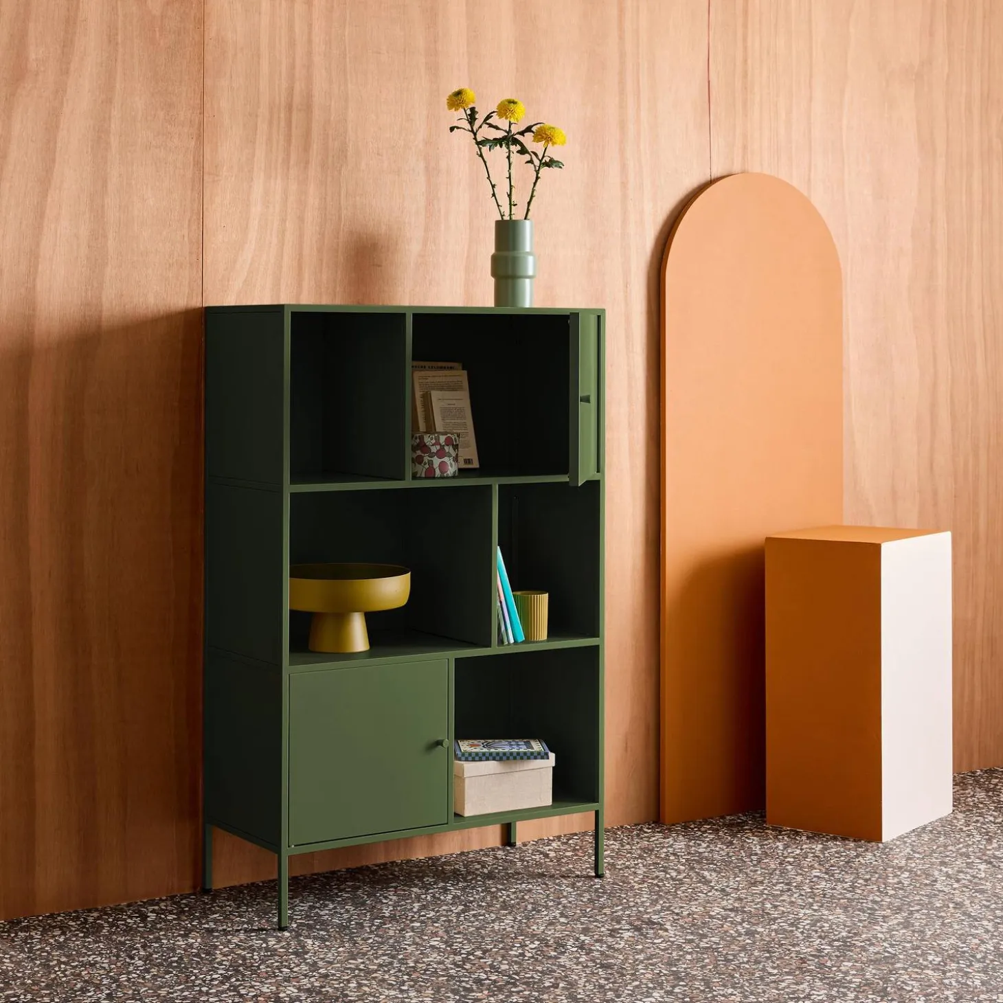 Aparador, mueble de almacenamiento industrial de metal con 6 compartimentos