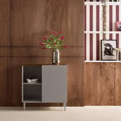 Aparador, mueble de almacenamiento de metal y decoración de madera 1 puerta, 80cm
