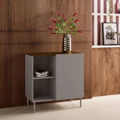 Aparador, mueble de almacenamiento de metal y decoración de madera 1 puerta, 80cm