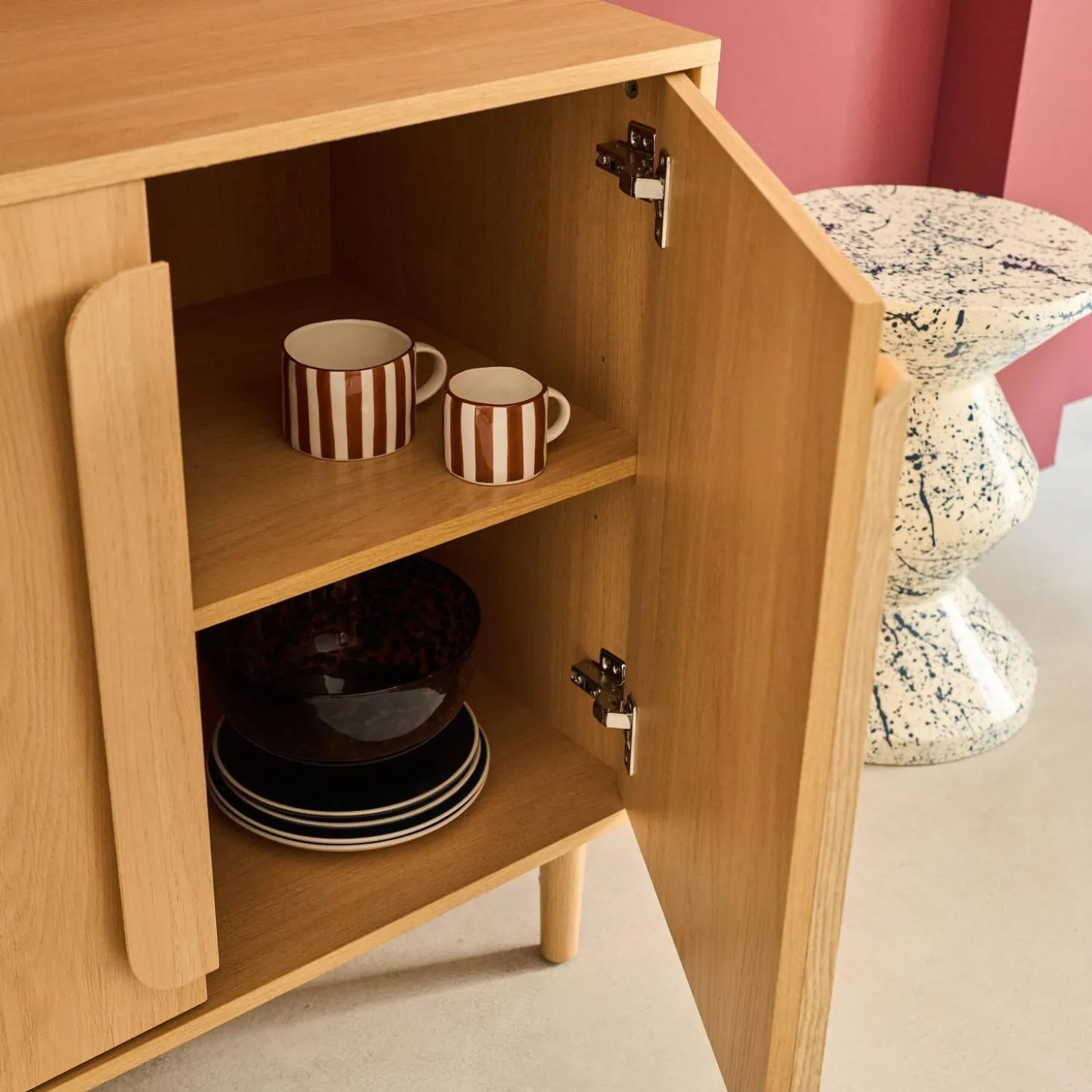 Aparador vintage con efecto madera y 4 puertas, 160cm