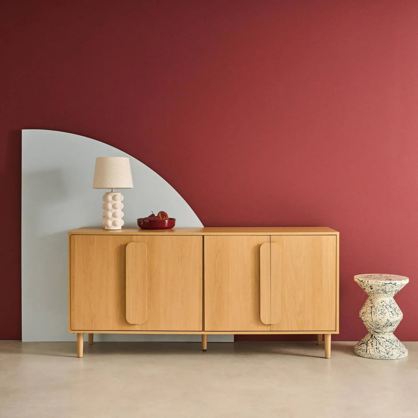 Aparador vintage con efecto madera y 4 puertas, 160cm