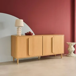 Aparador vintage con efecto madera y 4 puertas, 160cm