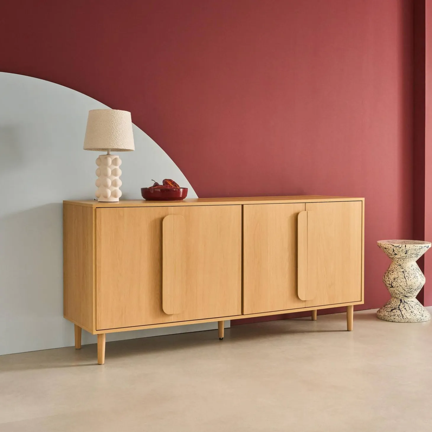 Aparador vintage con efecto madera y 4 puertas, 160cm