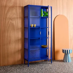 Aparador, vitrina de acero y vidrio templado con 2 puertas, 180cm