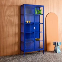 Aparador, vitrina de acero y vidrio templado con 2 puertas, 180cm