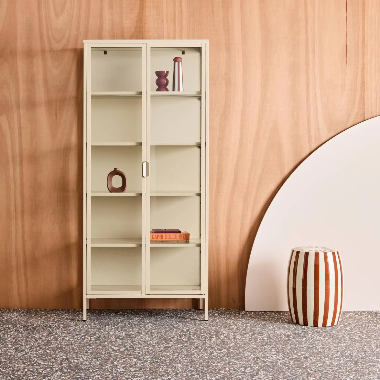 Aparador, vitrina de acero y vidrio templado con 2 puertas, 180cm