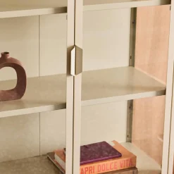Aparador, vitrina de acero y vidrio templado con 2 puertas, 180cm